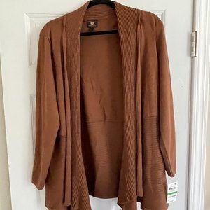 JM Coll Brown Mix Rib Flyaway Cardigan Sweater